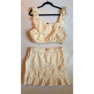 7 For All Mankind Cream Eyelet Ruffle Skirt Set